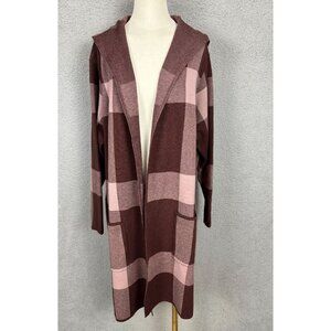 Belldini Women's Plaid Hooded Open Cardigan Brown 3XL New Without Tags